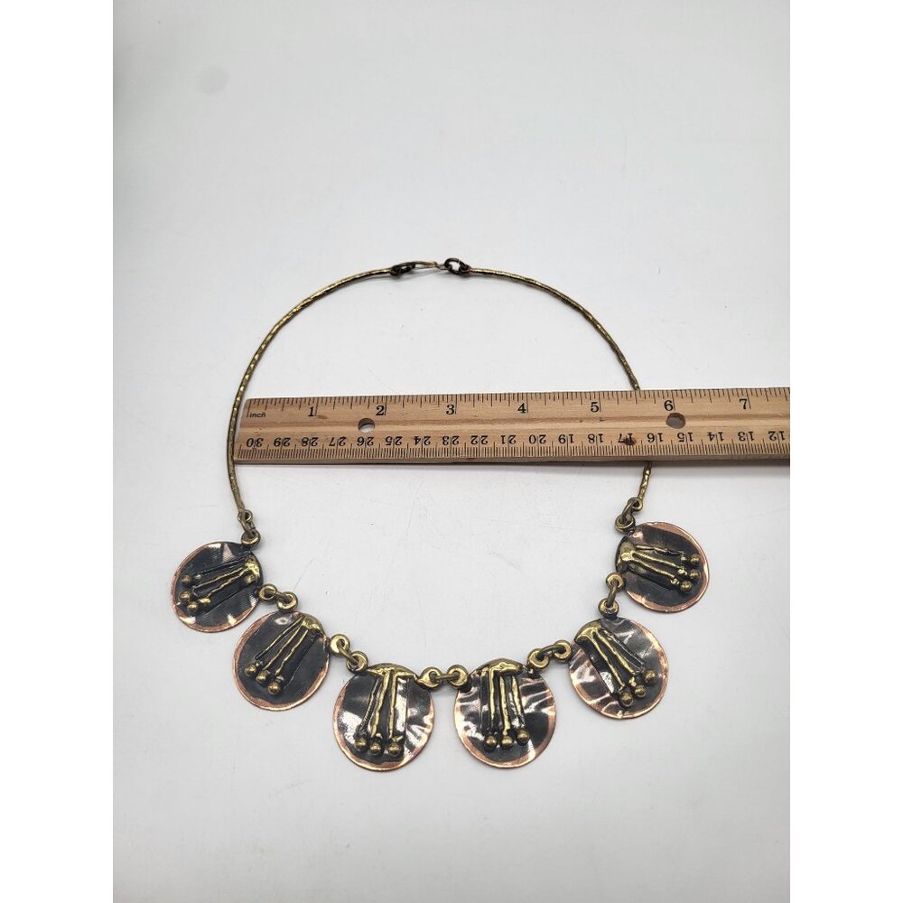 Copper Brass Brutalist Modernist Discs Statement Necklace Tribal Geometric - Picture 7 of 10